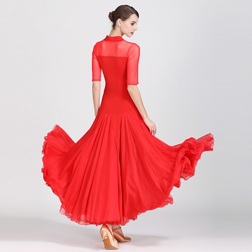 Women's ballroom dancing dresses flamenco black red stage performance waltz tango dance dresses costumes